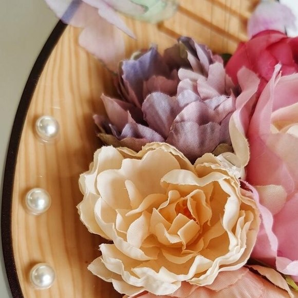 Decorative Pipa Musical Instrument with Silk Flowers Butterflies Pearls - Picture 5 of 5